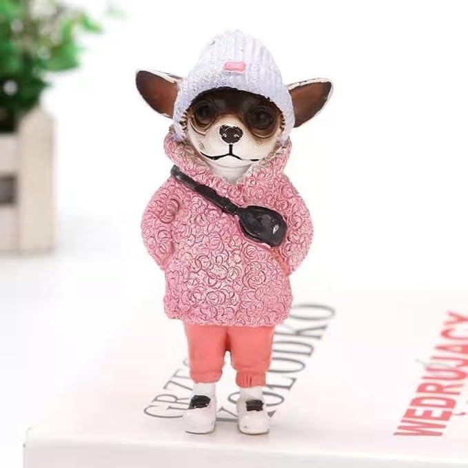 Cute Resin Backpack Dog Crafts Living Room Desktop Decorations,Handmade Casual Small Resin Animal Statue Ornament Home Decor Light Pink