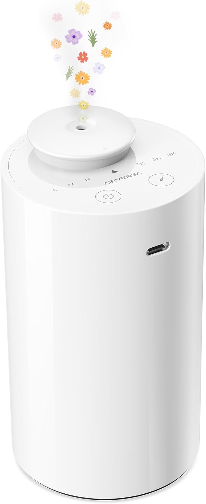 Airversa Waterless Diffuser for Essential Oil, Battery Operated Nebulizer, 0.7 Fl.Oz./ 20mL Capacity, Mini Scent Air Machine, 3 Countdown Timers & 3 Mist Levels for Home, Room, Car, Office - AN6 White