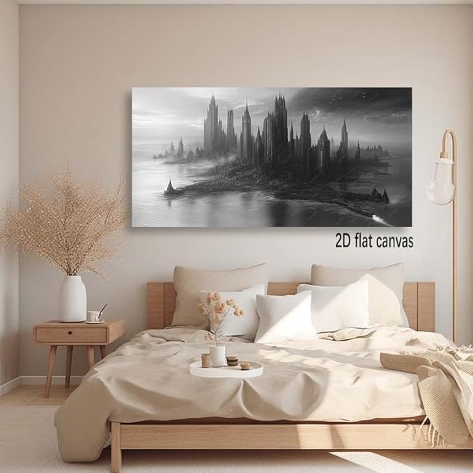 ZESTRILIA Dystopian Cityscape Canvas Wall Art for Living Room Office Contemporary Panoramic Elegant Canvas Artwork Bachelor Pad Room Décor