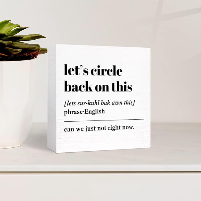 Funny Office Wood Box Sign Let's Circle Back On This Definition Wooden Block Sign Humorous Office Desk Décor for Home Office Cubicle Table Décor,Office Gift for Friend Coworker Employee