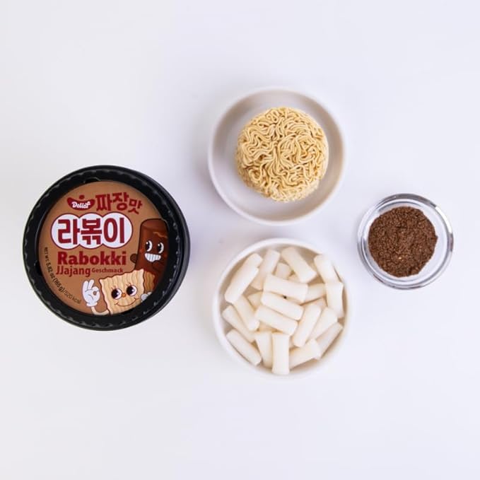 DELIEF Rabokki Jjajang Flavor 165g/5.82oz - Pack of 1, Korean Street Food, Ramen Noodle and Tteokbokki Rice Cake Combined in 1 - Quick and Easy Meal