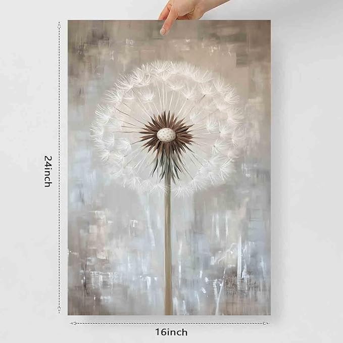 Dandelion Prints Wall Art Vintage Dandelion Poster White Flower Picture Grey And White Abstract Wall Art Abstract Flower Canvas Wildflower Painting Farmhouse Rustic Floral Room Decor 16x24in No Frame