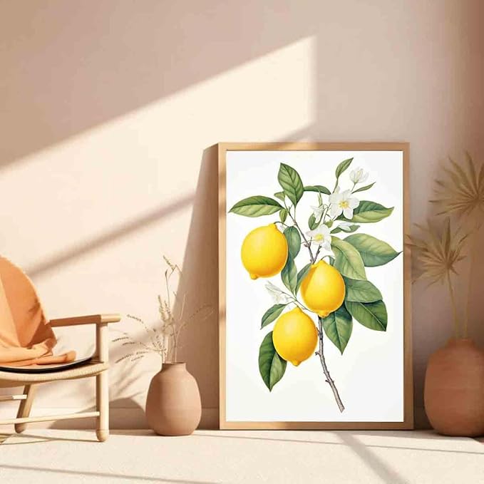 Lemon Tree Canvas Wall Art Still Life Kitchen Prints Fruit Market Canvas Vintage Botanical Fruit Abstract Wall Art Citrus Fruits Prints Still Life Painting Kitchen Picture Room Decor 16x24inch No Frame