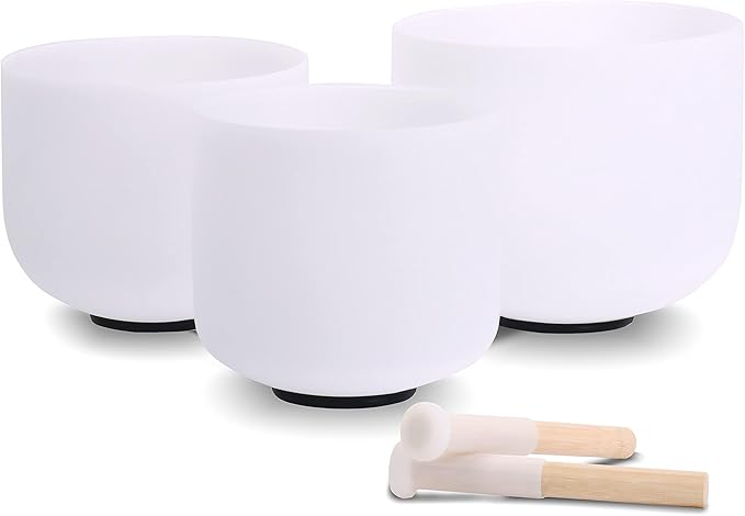 7inch 8inch 9inch Crystal singing bowls set sound bowl for healing Mindfulness, Meditation, Yoga, Spiritual and Body Healing Chakra Bowl (7G+8F+9C, 7inch+8inch+9inch with Travel bag)