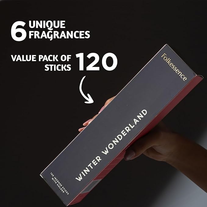 Folkulture Incense Sticks with Holder | Set of 6 (120) Winter Insence-Sticks with 45 Min Burn Time | Cedarwood, Amber Incenses | Organic, Non Toxic Fall Scents | Inscent-Stick or Winter Essentials