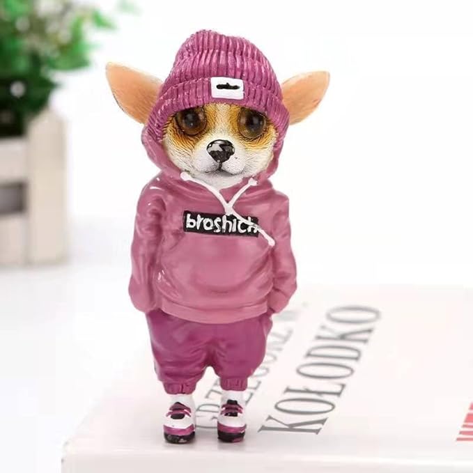 Cute Resin Backpack Dog Statue Crafts Living Room Desktop Decorations,Handmade Casual Small Resin Animal Statue Ornament Home Decor Pink