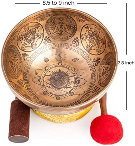 Large Tibetan Singing Bowl Set - 9" Master Healing Grade For Sound Bath Chakra 7 Metal Meditation Yoga By Himalayan Bazaar