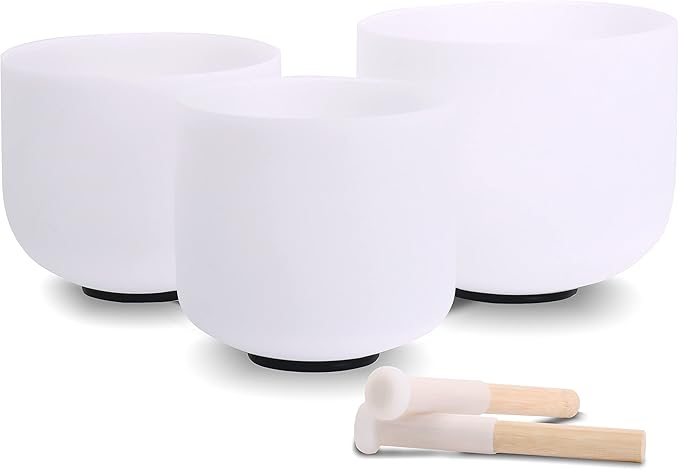 7inch 8inch 9inch Crystal singing bowls set sound bowl for healing Mindfulness, Meditation, Yoga, Spiritual and Body Healing Chakra Bowl (7C+8A+9G, 7 inch +8 inch + 9inch)