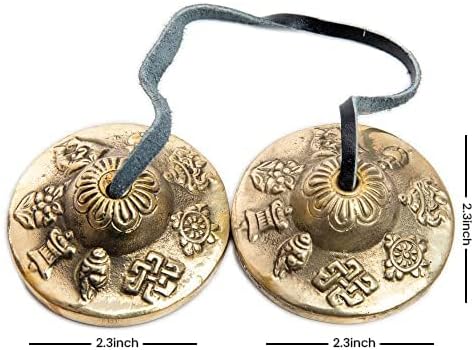 Tingsha Cymbals Bells - Easy To Play - Meditation Mindfulness Chime For Chakra Healing Spiritual Dharma Gifts Handcrafted Tibetan By Himalayan Bazaar (Asta Mangal)