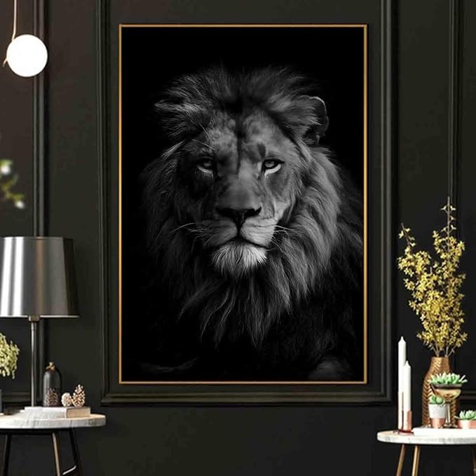 Black And White Wild Animal Pictures African Painting Lion Head Painting Wild Animal Posters Animals Portrait poster Black And White Lion Canvas Wall Art Modern Abstract Room Decor 16x24inch No Frame