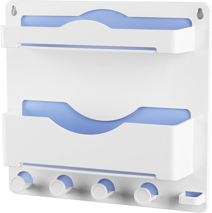 JUMEIHUI Bedside Wall Shelf with Glasses Hooks ,Adhesive Bedside Organizer Wall Mount for Dorm and Room Accessories Phone,Remote,Earphone, Kindle (White)