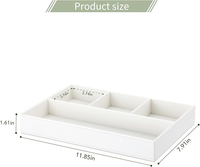 GORESE Faux Leather Valet Tray, Stackable Jewelry Trays for Dresser Table Drawer, Nightstand Organizer for Men Women, EDC Catch All Tray for Trinket, Key, Purse, Sunglass, Watch, Cologne, White