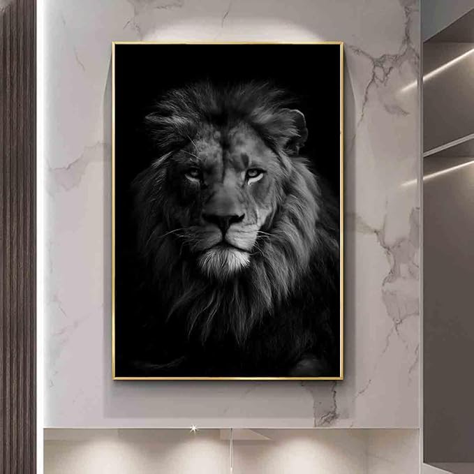 Black And White Wild Animal Pictures African Painting Lion Head Painting Wild Animal Posters Animals Portrait poster Black And White Lion Canvas Wall Art Modern Abstract Room Decor 16x24inch No Frame