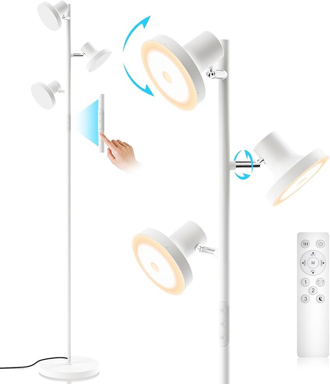 36W LED Tree Floor Lamp, Modern Dimmable Standing Lamp with Remote & Touch Control, 4 Color Temperatures, 3 Rotatable LED Light Floor Lamps for Living Room, Bedroom, Office