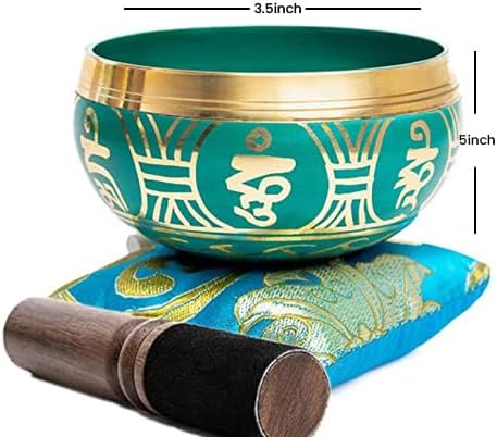 Tibetan Singing Bowl Set - Authentic Handcrafted Mindfulness Meditation Holistic Sound 7 Chakra Healing by Himalayan Bazaar (Turquoise)