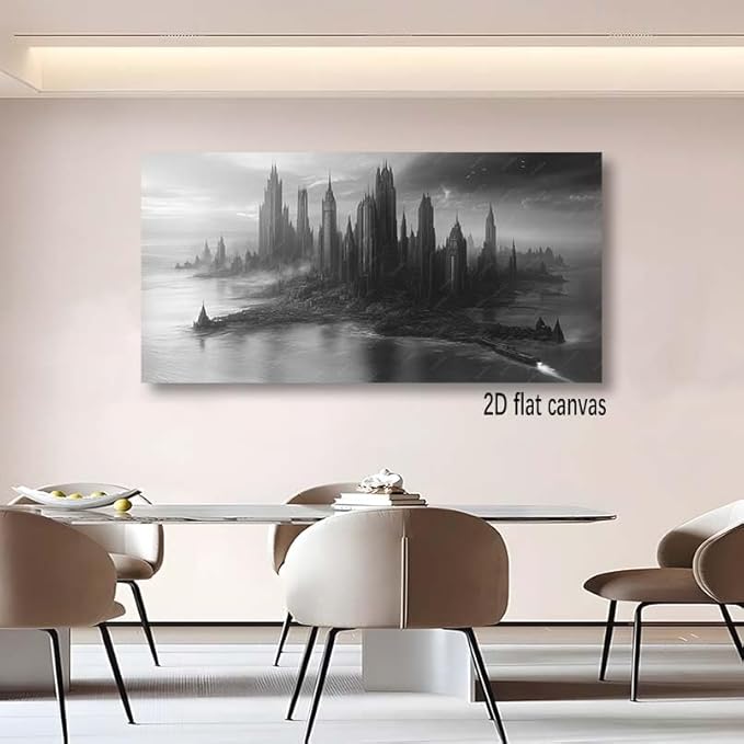 ZESTRILIA Dystopian Cityscape Canvas Wall Art for Living Room Office Contemporary Panoramic Elegant Canvas Artwork Bachelor Pad Room Décor