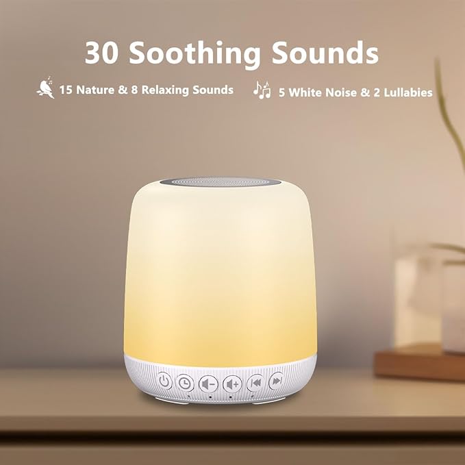 White Noise Sound Machine for Sleep Portable Sound Machine with 30 Soothing Sounds 12 Night Light Colors 4 Timer Sleep Machine for Baby Adults, Smart App Control, Touch Control