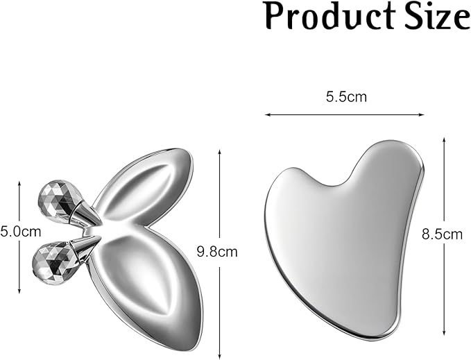 Gua Sha Facial Tools and Face Roller Set, Stainless Steel Facial Sculpting Eyes Roller Guasha for Face, Chin & Jawline Sculpting,Skin Care (Stainless Steel)
