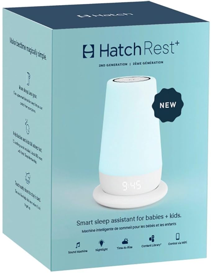Hatch Rest+ Baby & Kids Sound Machine | 2nd Gen | Childโs Night Light, Alarm Clock, Toddler Sleep Trainer, Time-to-Rise, White Noise, Bedtime Stories, Portable, Backup Battery (with Charging Base)