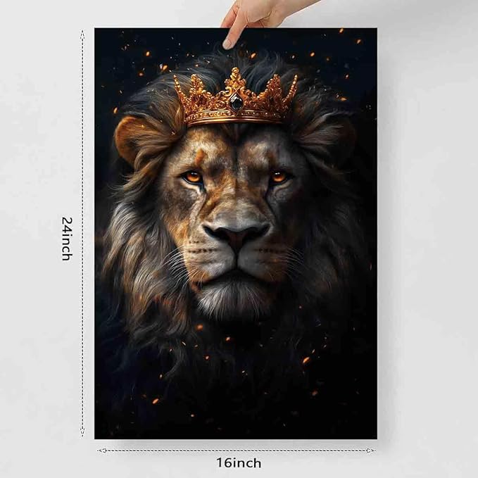 The Lion Of Judah Wall Art Lion King Canvas Jesus Christ Picture Christian Poster Gold Crown Wall Art Animal Portrait Prints Wild Animal Pictures Black And Gold Animal Print Decor 16x24inch No Frame