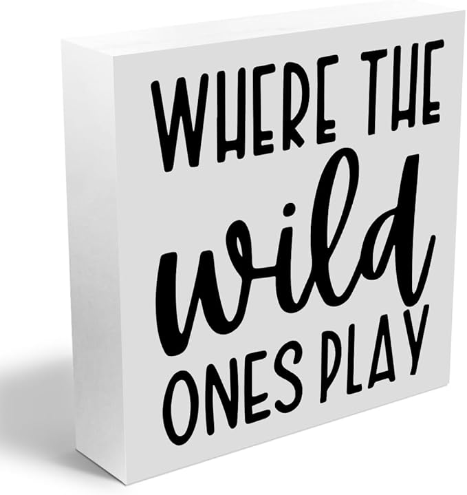 Where The Wild Ones Play, Playroom Decor Wooden Box Sign, Nursery Decor Gift for Nursery Bedroom Playroom Front Door Rustic Farmhouse Home Office Table Decorations Wood Block Plaque