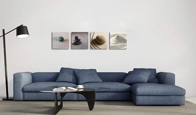 Zen Wall Art Relaxing Stone Spa Theme Painting Bathroom Wall Decor Framed Gallery Wrap 12"x12"x4 Panels