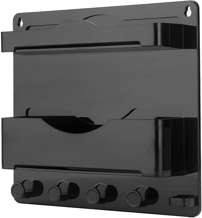 JUMEIHUI Bedside Wall Shelf with Glasses Hooks ,Adhesive Bedside Organizer Wall Mount for Dorm and Room Accessories Phone,Remote,Earphone, Kindle (Black)