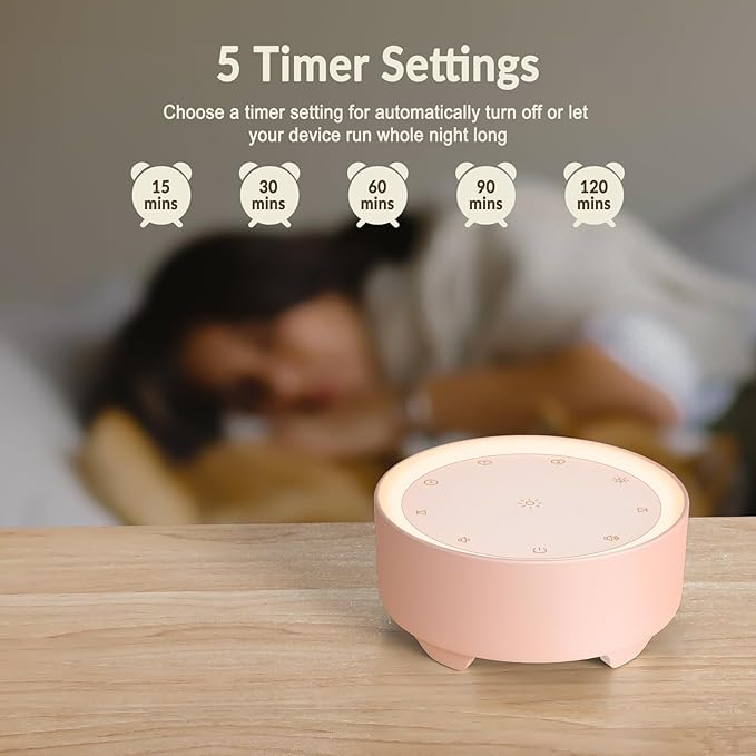 Kipcush Sound Machine & Night Light for Adults, Baby, Kids. White Noise Machine with 20 Soothing Sleep Sounds. Small Size & Portable Design for Bedroom, Office, Travel. Favorites Buttons, Timer(Pink)