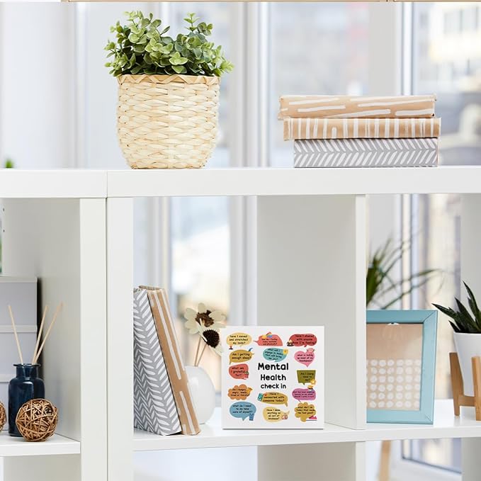 Therapy Office Decor Wooden Box Sign, Mental Health Check In Decorations,Mental Health Gifts for Psychologist Counselor, Rustic Farmhouse Home Office Classroom Desk Table Decor Wood Block Plaque
