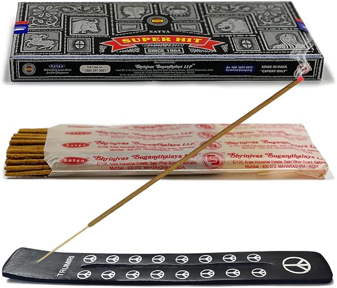 TRUMIRI Incense Stick Holder Bundle with Satya Super Hit 100g Incense Sticks - Pack of 1 (Approx 100 Sticks)