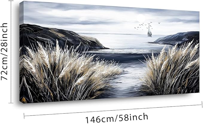 ZESTRILIA Country Beach Coastal Sailboat Wall Art for Living Room Office Black and White Rustic Canvas Painting Prints Vintage Nautical Artwork Dining Bedroom Decor Extra Large (58x28 Inches)