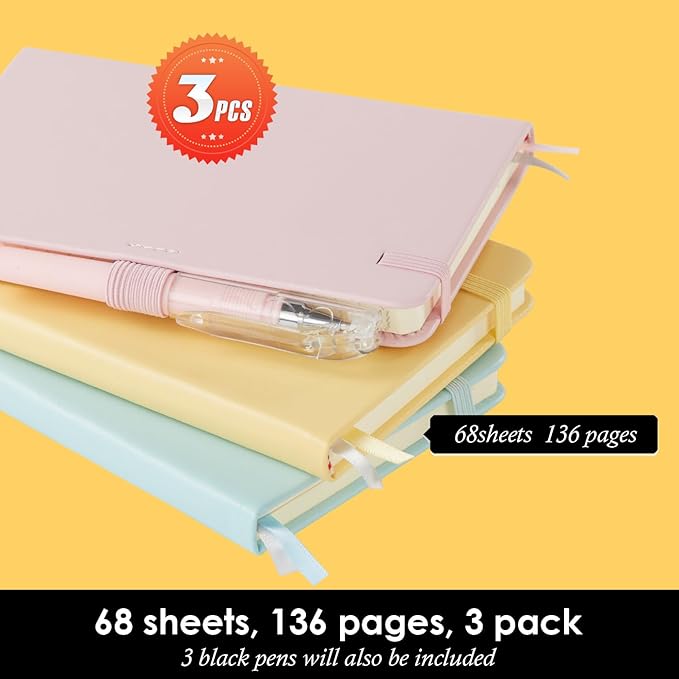 Small Notebook Journal with Pen, Mini Pocket Notepad for Women, Small Pocket Size Note pads for Note Taking, Pink, Yellow, Sky Blue Note Book