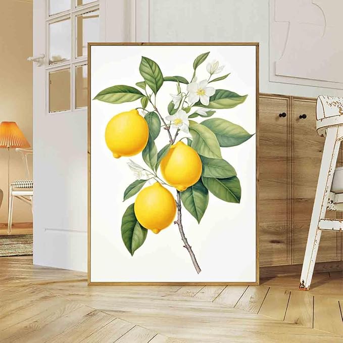 Lemon Tree Canvas Wall Art Still Life Kitchen Prints Fruit Market Canvas Vintage Botanical Fruit Abstract Wall Art Citrus Fruits Prints Still Life Painting Kitchen Picture Room Decor 16x24inch No Frame