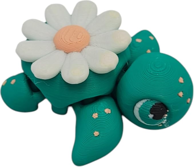 Articulating Turtle Fidget Animal Figurines – Unique 3D Printed Collectibles, Poseable Desk Animals For Adults, Stress Relief and Display Gift (BABY DAISY TURTLE)