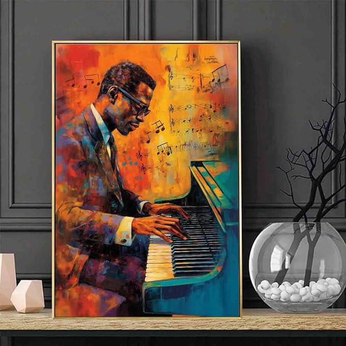 Graffiti Black Man Wall Art African American Picture Black Music Wall Art Graffiti Poster Playing Art Music Themed Paintings Musical Instruments Prints Living Room Decor 16x24inch No Frame