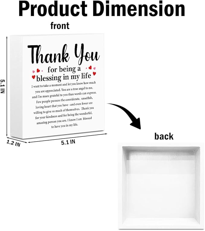 Thank You Gifts for Women Men Best friend Wooden Box Sign, Thank You Plaque, Appreciation Gifts for Besties BFF, Rustic Farmhouse Home Office Classroom Desk Table Decor Wood Block Plaque