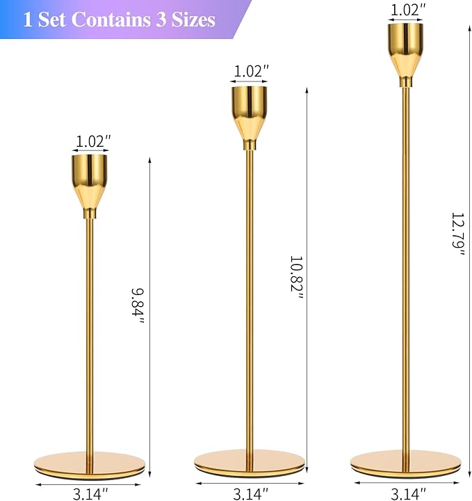 Set of 6 Gold Candlestick Holders Taper Candle Holders Candle Holders Decorative Candlestick Holder for Home Decor, Wedding, Dinning, Party, Anniversary (Bright Gold)