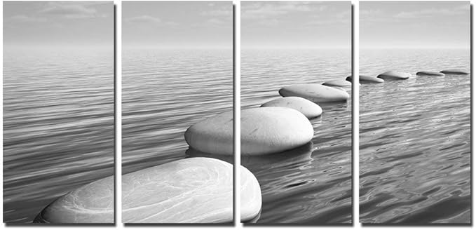 sechars - Zen Canvas Wall Art Peaceful Relaxing Grey Zen Stones Pictures Poster Wall Art for Living Room Bedroom Spa Yoga Room Wall Decoration Stretched on Wood Frame Ready to Hang