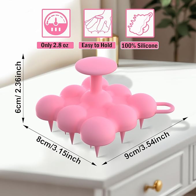 Silicone Scalp Massager Shampoo Brush for Hair Growth, Dandruff Removal & Wet/Dry Care, Hair Scrubber Scalp Stimulator Exfoliator Brush with Soft Bristles for Men & Women, Pink