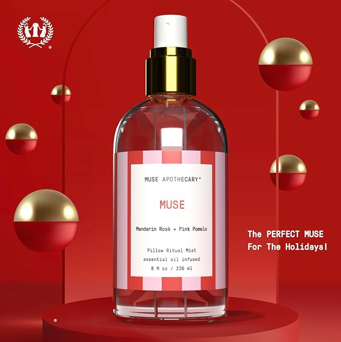 Muse Apothecary Pillow Ritual - Aromatic, Calming and Relaxing Pillow Mist, Linen and Fabric Spray, Infused with Natural Essential Oils - Great Valentine's Day Gift - 8 oz, Mandarin Rosè + Pink Pomelo