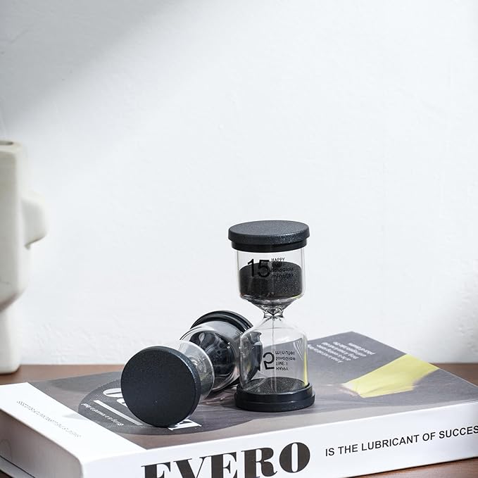 Elegant Black Round SandTimer - 15 Minute Sand Timer for Kids and Adults, Hourglass Sand Timer (Black Round)