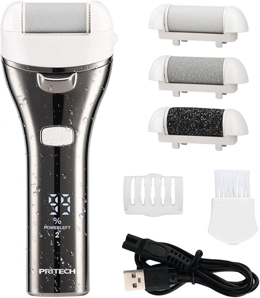 Electric Foot Callus Remover, Rechargeable Portable Electronic Foot File Pedicure Kit, Pedicure Tools for feet, 3 Roller Heads, 3 Speed, Battery Display for Remove Cracked Heels Calluses(BCM-1852)