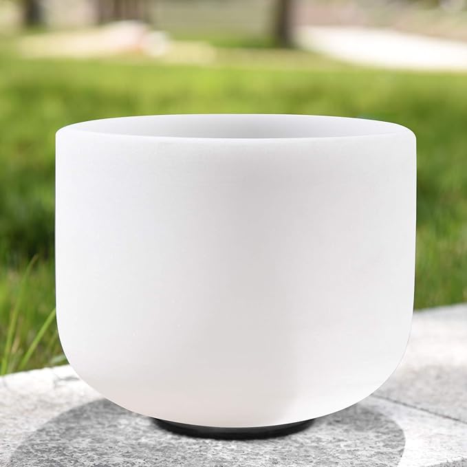 RYAN DVAN 8” A Note Frosted Third Eye Chakra Crystal Singing Bowl with Sound Bowl Case and Suede Striker for Promotes Peace Chakra Healing and Mindfulness