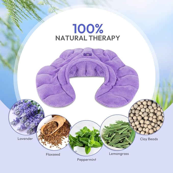 Microwavable Heat Pad for Neck and Shoulders, Weighted Microwave Moist Heating Wrap for Pain Relief Sore Muscle Stress Tension, Heated Wrap with Aromatherapy, Hot & Cold Compress, Purple