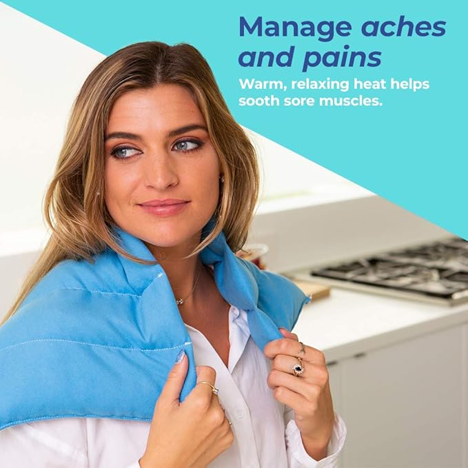 Microwave Heating Pad for Pain Relief, 9 x 22 Multipurpose Pads, Natural Buckwheat and Lavender Mix, Hot/Cold, Aromatherapy, Made in USA (Sky Blue)