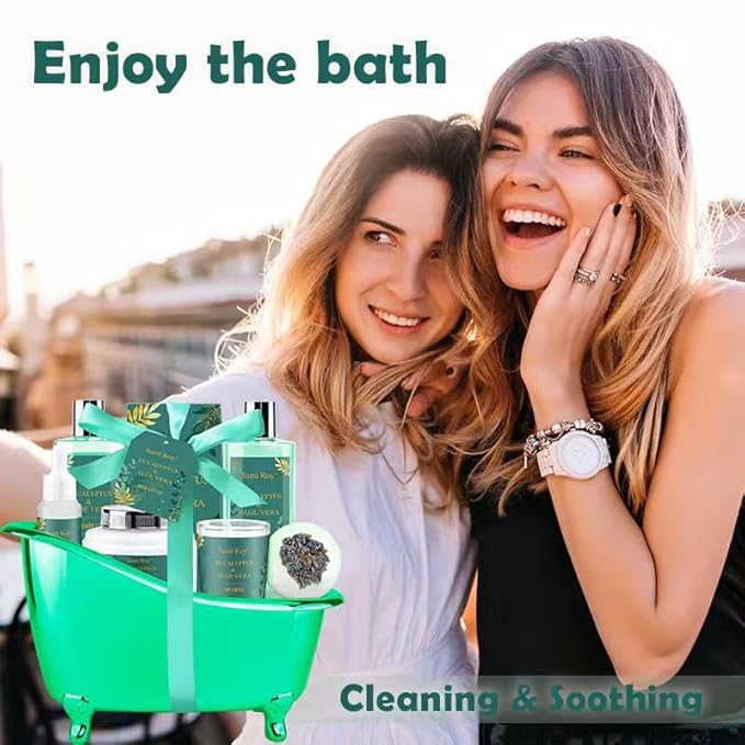 Spa Gift Basket Luxury bath and body Basket, Christmas Gifts for Women Her him, Bath Baskets for Women, 8 pcs Eucalyptus Aloe Spa shower gift, Birthday Gifts bath kit, Halloween gift Spa Kit