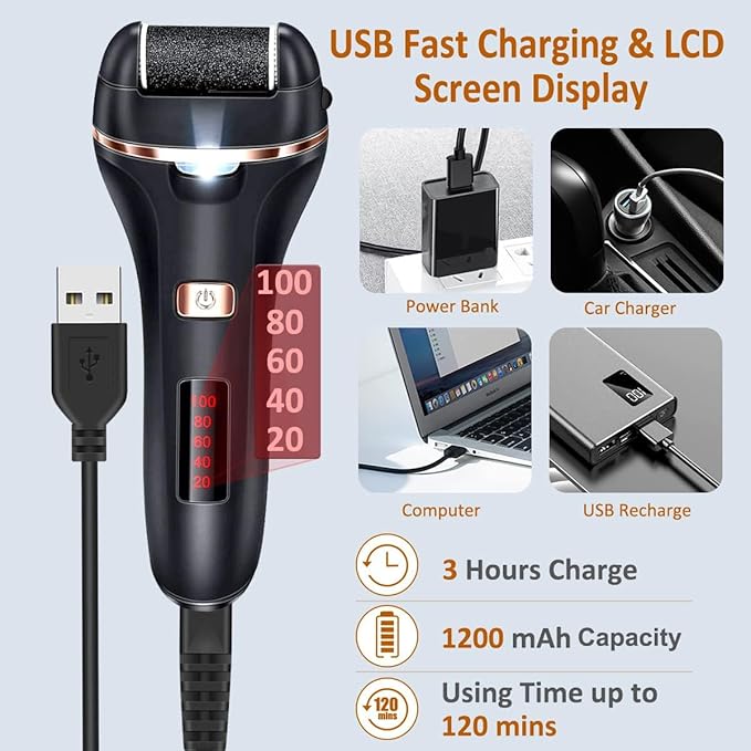 Electric Callus Remover for Feet,Rechargeable Foot File Hard Skin Remover,Waterproof 14 in1 Professional Pedicure Kit for Cracked Heels &Dead Skin,with 9 Roller Heads 2 Speed