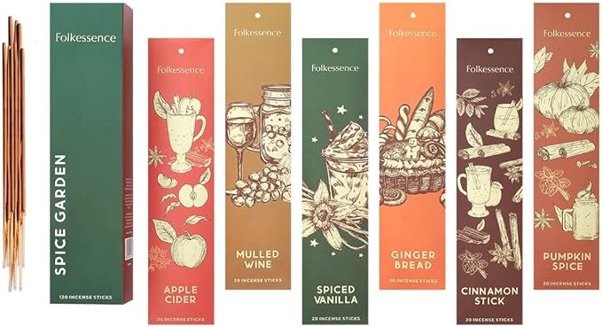 Folkulture Incense Sticks | Set of 6 (120) Fall Incense Sticks with 45 Mins Burn Time | Non Toxic Pumpkin Spice Inscents, Organic Vanilla Incenses | Slow Burning Fall Scents for Home | Fall Essentials