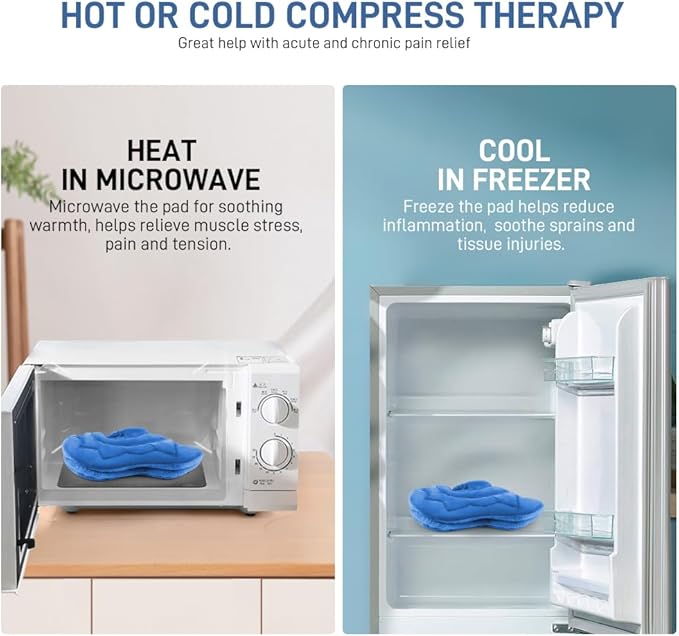 Microwavable Heating Pad for Neck and Shoulders, Weighted Microwave Moist Heated Wrap for Pain Relief Muscle Stress Tension, Heat Neck Wrap with Aromatherapy, Hot & Cold Compress, Blue