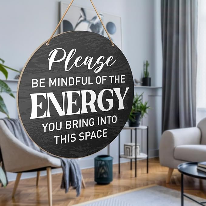Positive Energy Wall Decor, Black And White Positive Energy Zen Wood Hanging Sign Decor, Positive Energy Decorations for Home Office Classroom Zen Den Room, Housewarming Gifts for New House Home